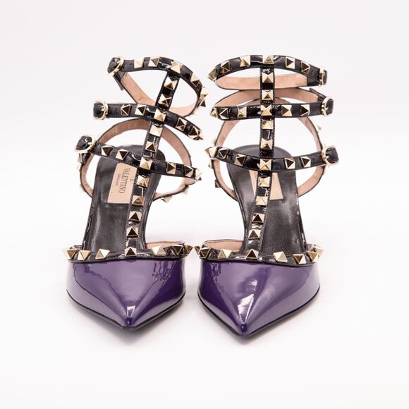 VALENTINO GARAVANI Rockstud Caged Mid Heel EU 37.5/US 7.5 Purple/Black - Picture 6 of 11